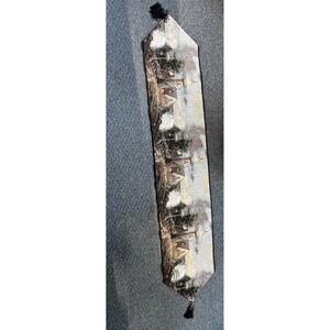 Vintage Thomas Kinkade Fringed Tapestry Table Runner "The Vintage Lighthouse"